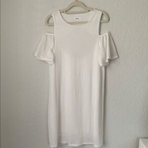 Mod Ref Textured White Fabric Cold Shoulder Open Back Dress Size M
